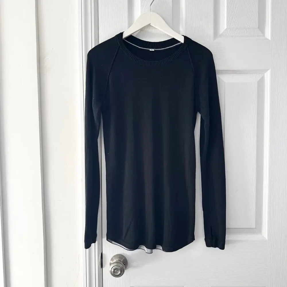 Lululemon Black Sunshine Coast Be Bold Long Sleeve Fitted Sweater M/L Thumbholes - Picture 2 of 9